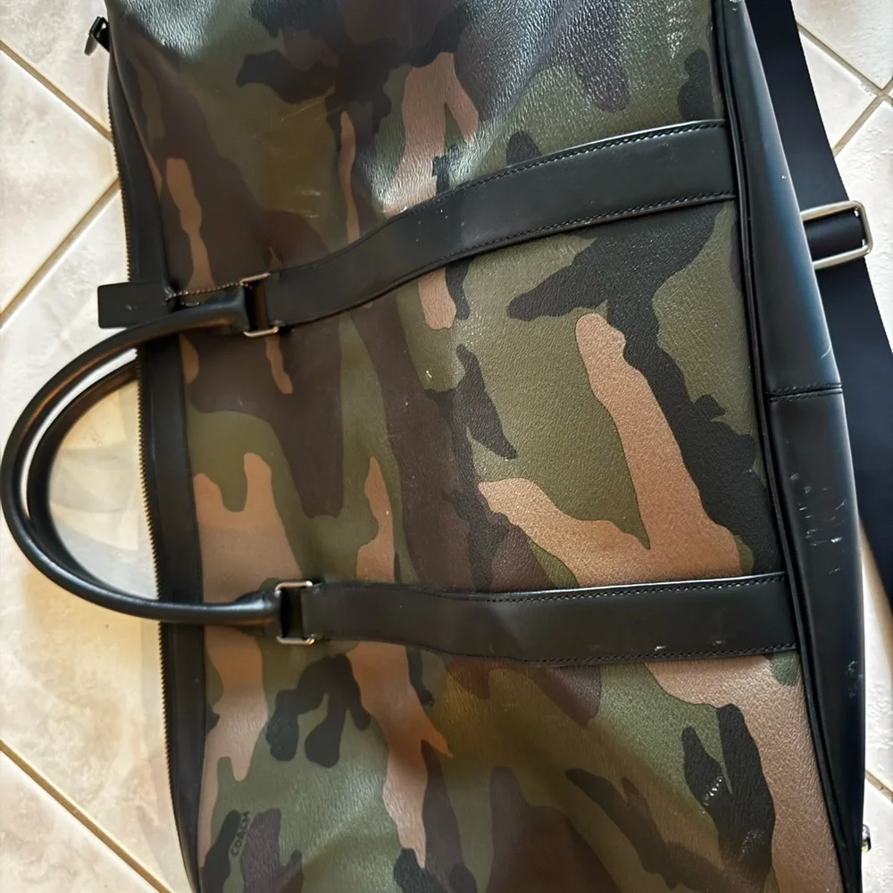 Coach Camouflage Leather-Trim Duffel in Green and Brown